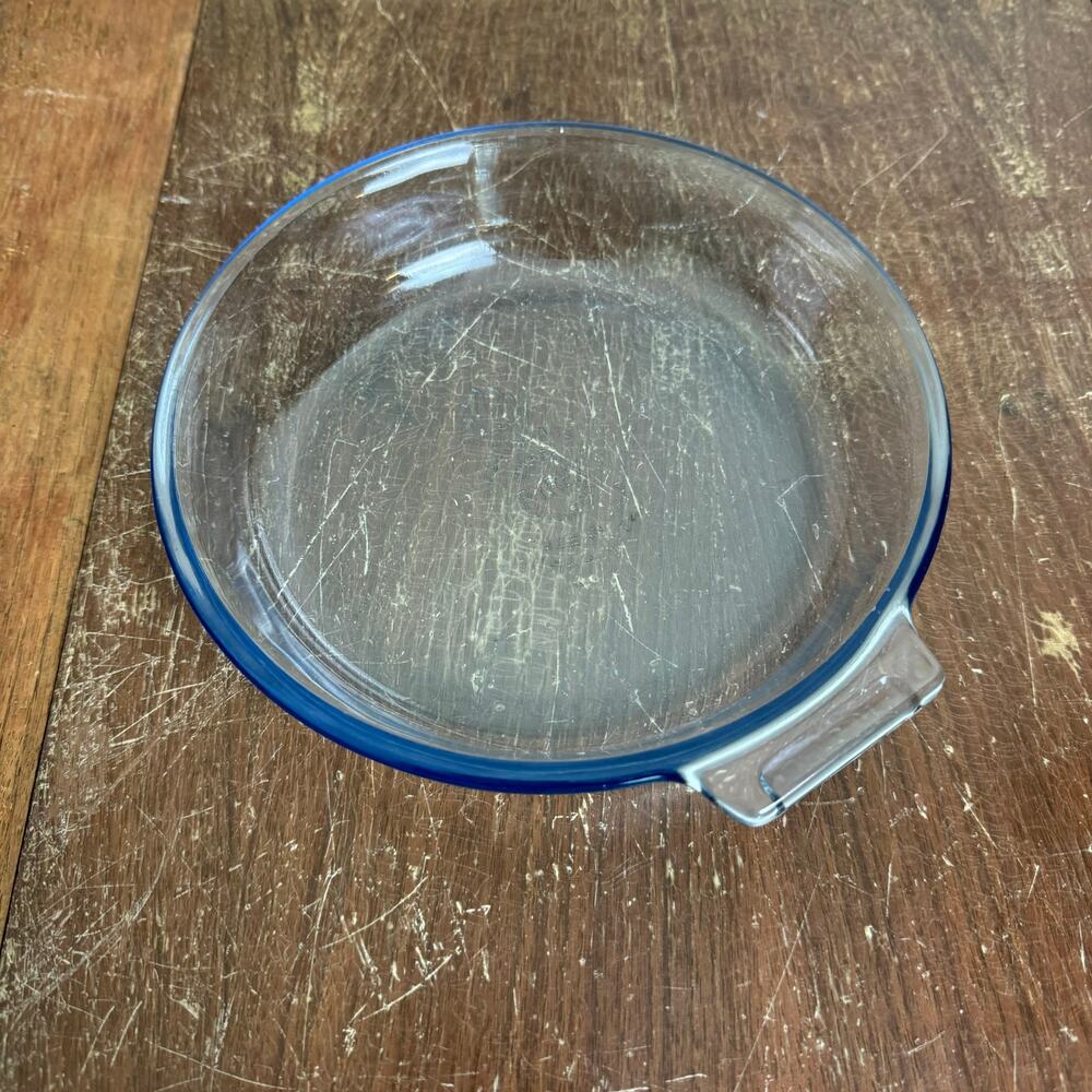 Vintage 1940s Pyrex Flameware H-QQ 817-B Blue Tint Pan Skillet Bowl USA